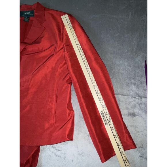 Lauren Ralph‎ Lauren Silk Blazer & Pant Set Women’s Size 6 Red 3 Button - Picture 7 of 16